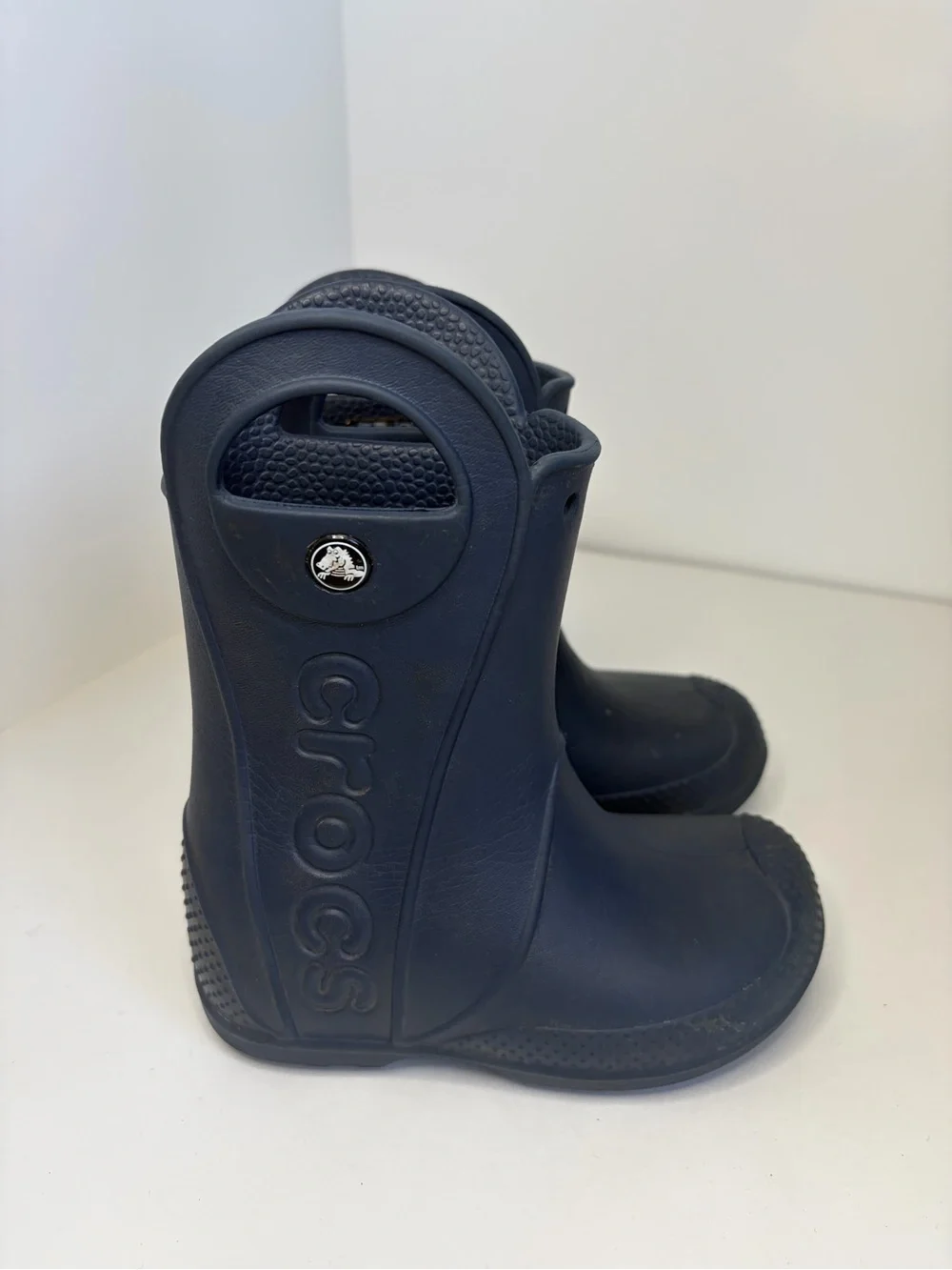 Crocs Kids Navy Blue Waterproof Rain Boots with handles Kids Size 10